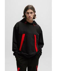 HUGO - Oversized-fit Hoodie With Red Logo Tape - Lyst