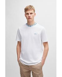 BOSS - Cotton-jersey Regular-fit T-shirt With Patterned Collar - Lyst