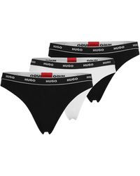 HUGO - Three-pack Of Stretch-cotton Thong Briefs With Logos - Lyst