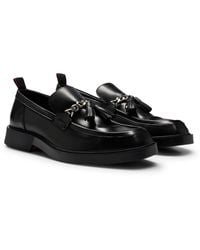HUGO - Leather Slip-on Moccasins With Tassel And Chain - Lyst