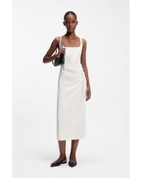HUGO - Square-Neck Dress With Golden Chain Belt - Lyst