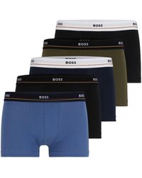 BOSS - Five-pack Of Stretch-cotton Trunks With Logo Waistbands - Lyst