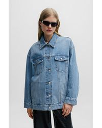 HUGO - Oversize-fit Long-length Jacket In Blue Denim - Lyst