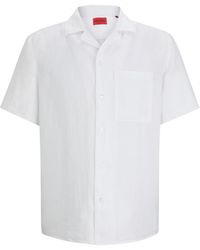 HUGO - Kurzarmhemd Relaxed-Fit Hemd aus Leinen - Lyst