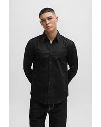 HUGO - Slim-fit Shirt In Stretch Cotton With Studded Collar - Lyst