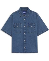 HUGO - Oversized-Fit Overhemd Van Blauw Denim Met Contraststiksels - Lyst