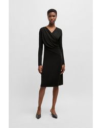 BOSS - Wrap-Front Dress - Lyst