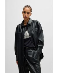 BOSS - Faux-Leather Overshirt With Patch Pockets - Lyst