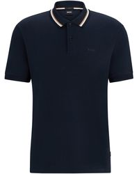 BOSS - Slim-Fit Poloshirt aus Baumwolle mit gestreiftem Kragen - Lyst