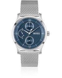 BOSS - Horloge Met Blauwe Wijzerplaat En Polsband Met Meshstructuur - Lyst