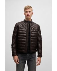 BOSS - Nappa Leather Jacket With Stand Collar - Lyst