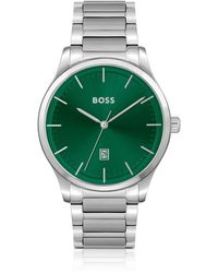 BOSS - Uhr mit silberfarbenem Gliederarmband und grünem Zifferblatt - Lyst