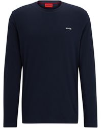HUGO - T-shirt Met Lange Mouwen En Logoprint Van Katoenen Jersey - Lyst