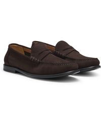 BOSS - Suede Moccasins With Penny Trim And Emed Logo - Lyst
