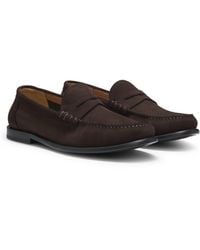 BOSS - Suede Moccasins With Penny Trim And Emed Logo - Lyst