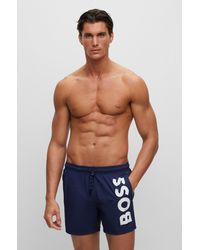BOSS - Quick-drying Swim Shorts With Contrast Logo - Lyst