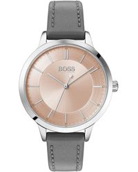 BOSS by HUGO BOSS Leather-strap Watch With Two-tier Dial - Grey