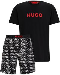 HUGO - Pyjama aus Stretch-Baumwolle mit Logo-Details - Lyst