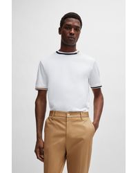 BOSS - Mercerised-cotton T-shirt With Signature-stripe Details - Lyst