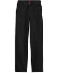 HUGO - Straight-Fit Jeans Van Zwart Japans Denim Met Splitten - Lyst