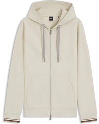 BOSS - Sweat À Capuche Zippé En Coton Mélangé Avec Cordon De Serrage À Motif - Lyst