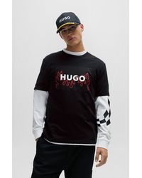 HUGO - T-shirt Regular Fit en jersey de coton avec logo flamme - Lyst