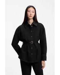 HUGO - Relaxed-Fit Denim Jacket With Leather Collar - Lyst