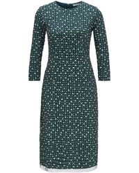 BOSS by Hugo Boss Stretch-jersey Dress With Dot Print And Embroidered Overlay - Green