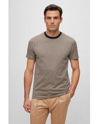 BOSS - Micro-patterned-jacquard T-shirt In Cotton And Silk - Lyst