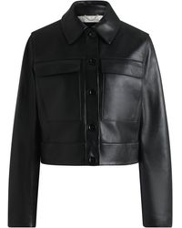 BOSS - Leather Jacket With Contrast Cuffs And Buttoned Closure - Lyst
