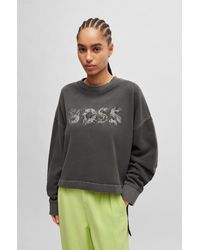 BOSS - Logo Sweatshirt In Cotton Terry With Adjustable Hem - Lyst