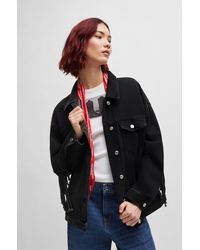 HUGO - Oversize-fit Jacket In Black Denim With Fringing - Lyst