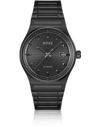 BOSS - Black-plated Automatic Watch With Groove-textured Dial - Lyst