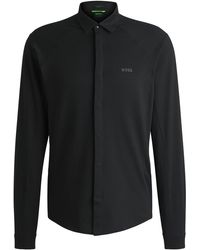 BOSS - Regular-Fit Overhemd Van Gebreid Katoenpiqué - Lyst