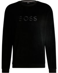 BOSS - Sweatshirt Van Velours Van Een Katoenmix Met Rits En Logostiksel - Lyst