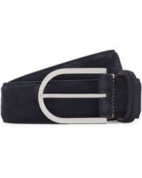 BOSS - Italian-suede Belt With Rounded Brass Buckle - Lyst