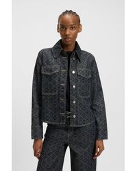 HUGO - Rigid-Denim Jacket With Monogram Laser Print - Lyst