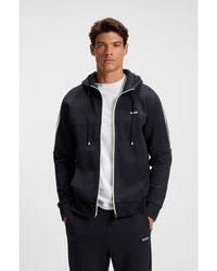 BOSS - Stretch-Cotton Zip-Up Hoodie With Stripe Insert - Lyst