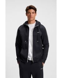 BOSS - Stretch-Cotton Zip-Up Hoodie With Stripe Insert - Lyst