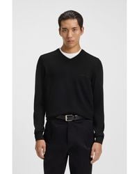 BOSS - Wool Regular-fit Sweater With Embroidered Logo - Lyst