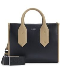 BOSS - Two-tone Faux-leather Tote Bag With Signature Details - Lyst
