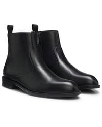 BOSS - Grained-Leather Boots With Side Zip - Lyst
