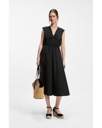 BOSS - Cotton-Poplin Dress With Gathered Details - Lyst