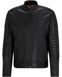 BOSS - Regular-Fit Jacke aus Leder mit gesteppten Details - Lyst