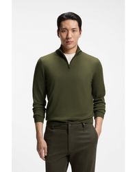 BOSS - Merino-Wool Sweater With Zip Neck - Lyst