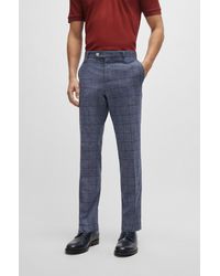 BOSS - Slim-fit Trousers In Plain-checked Serge - Lyst