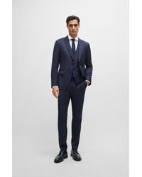 BOSS by HUGO BOSS - Three-piece Slim-fit Suit In Patterned Stretch Wool - Lyst