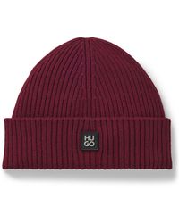 HUGO - Virgin-Wool Beanie Hat With Stacked Logo - Lyst