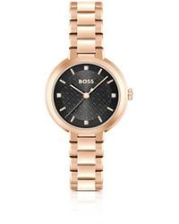 BOSS - Link-Bracelet Watch With Crystal-Studded Monogram Dial - Lyst