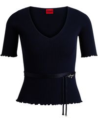 HUGO - Pullover aus Rippstrick mit Logo-Bindegürtel - Lyst